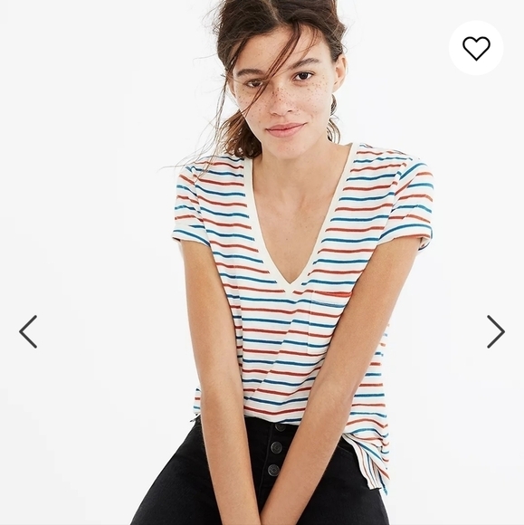 Madewell Whisper Cotton V-Neck Pocket Tee in Brion Stripe h7106 small - Picture 1 of 9